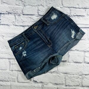 Hollister Womens Blue High Rise Distressed Denim Short Shorts Size 7 W28